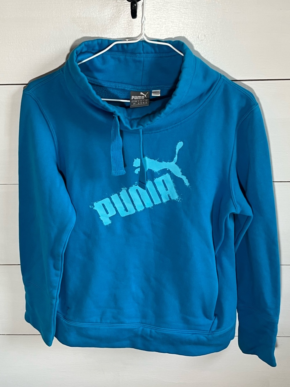 Puma Bright Teal Blue Logo Funnel-Neck Sweatshirt